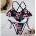 Two Piece Floral Ruffle Bikini Set Women Push Up V Neck Bandage Swimsuit Swimwear Bathing Suit Black B07MQNNNBF
